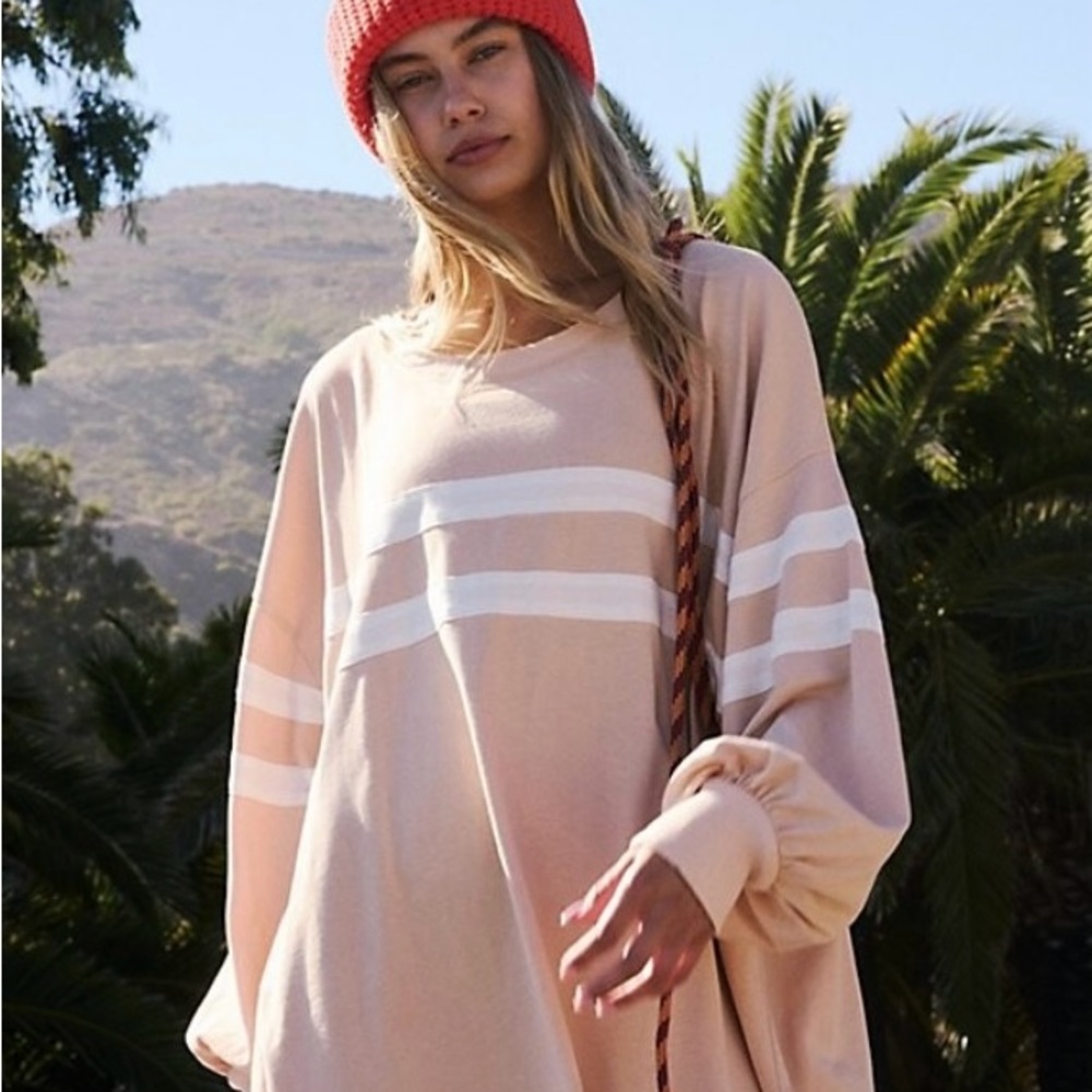 Free People Peach and White Striped Sweatshirt